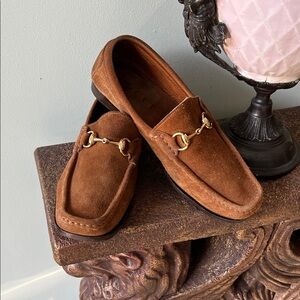 Gucci light Brown Suede Loafers with Gold Horebit buckle